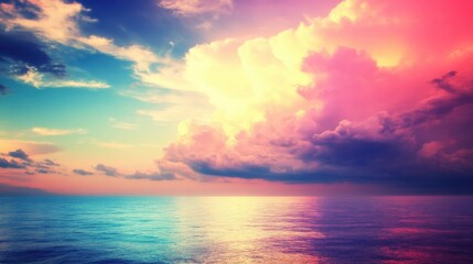 Obraz premium Serene Twilight Sky Over Calm Ocean Surface with Reflective Water