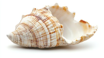 Obraz premium A solitary seashell rests on a plain white background.