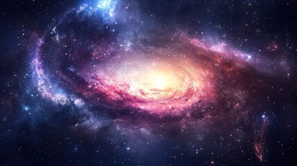 Naklejka premium Stunning Spiral Galaxy with Bright Core and Colorful Nebulae