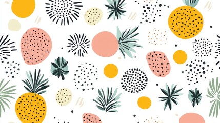 Colorful Abstract Pattern with Fruits and Tropical Elements