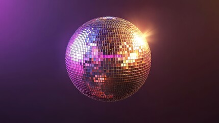 A shimmering, iridescent disco ball dominates the frame, radiating light.