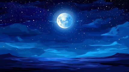 Night sky with full moon over a calm, dark landscape.