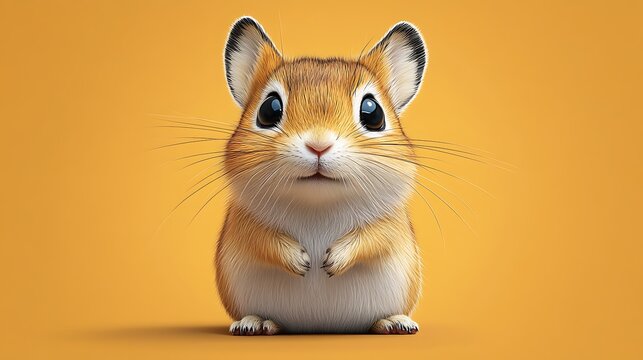 Charming hamster with big eyes and fluffy fur isolated on golden background animal portrait adorable rodent