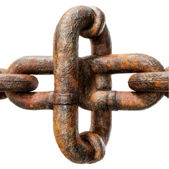 Fototapeta premium Rusty chain links interlocked forming a cross shape on black background,