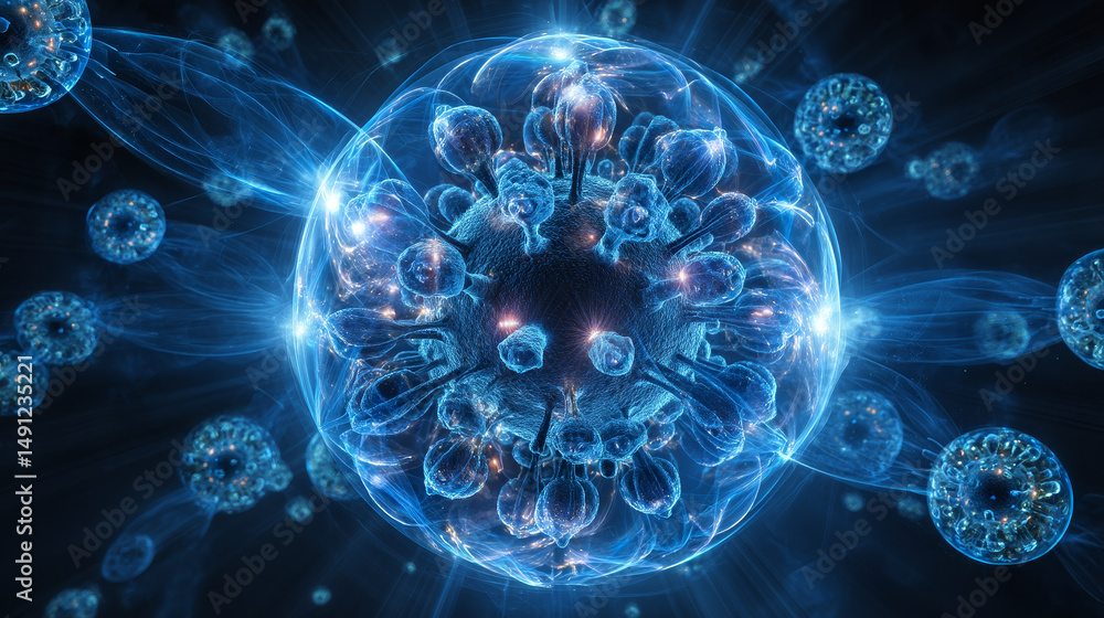 Poster bubble shield virus and infection protection vector illustration on a blue background. the sphere in