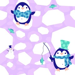 Christmas animals seamless penguin pattern for wrapping paper and fabrics