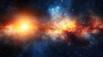 Naklejka premium Stunning Cosmic Landscape with Bright Star and Colorful Nebula