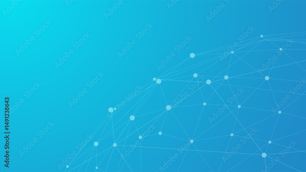 Poster Technology blue background. Dots connected by lines. Abstract wave. Minimalist mesh. Abstract polygonal shape.