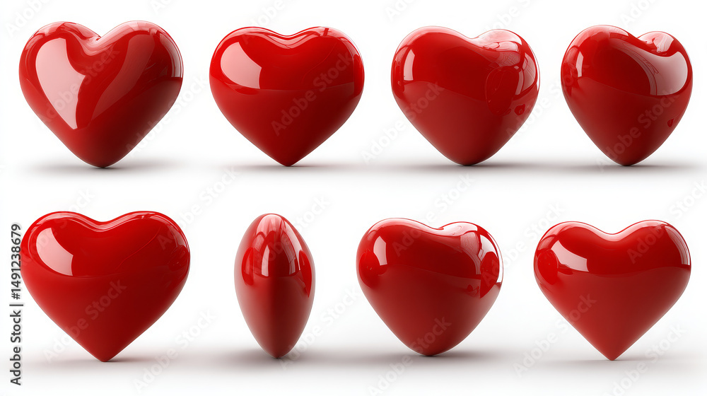 Aufkleber 3d realistic vector icon set. heart shape in different side, front and back view. isolated on white 