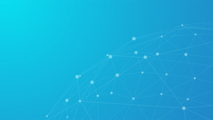 Technology blue background. Dots connected by lines. Abstract wave. Minimalist mesh. Abstract polygonal shape.