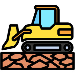 Backhoe Loader mini illustration outline color icon, use for civil engineering, industry, construction UI, UX kit, app and web development, digital or print.