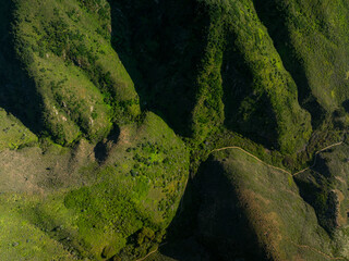 Big Sur popular hiking trails. Lower canyon and upper climb to the top.   Looking straight down at high angle.