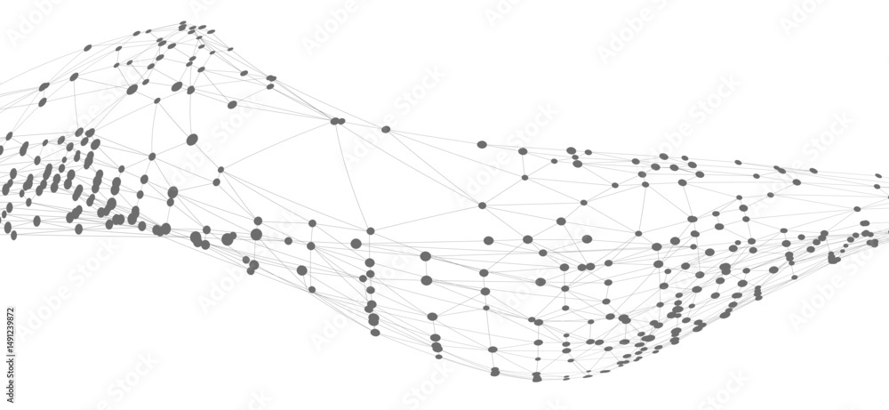 Poster Dots connected by lines. Abstract wave. Minimalist mesh. Abstract polygonal shape.