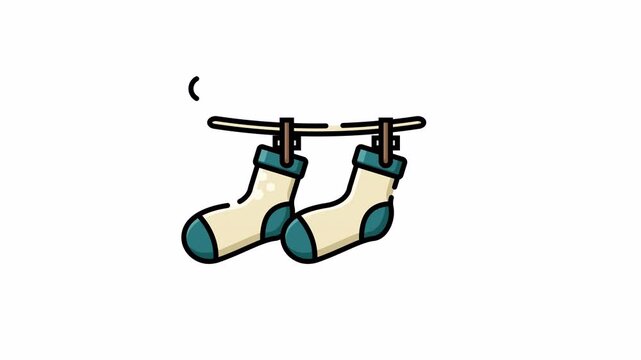 Hanging socks icon for drying laundry and garment care animation