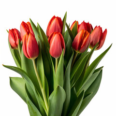 Obraz premium Vibrant Red Tulips Bouquet Isolated on White Background