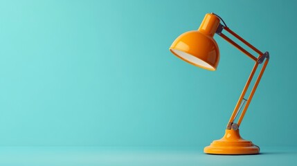 Orange desk lamp on teal background.