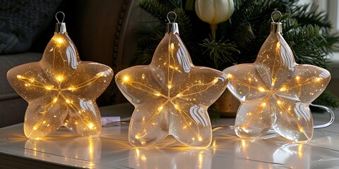 Decorative star ornaments with warm lights