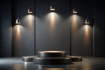 Elegant dark themed podium with minimal lighting