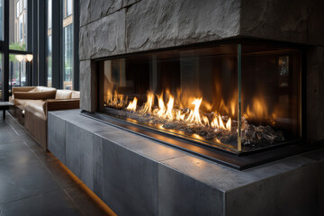 Modern linear gas fireplace surround in luxury room