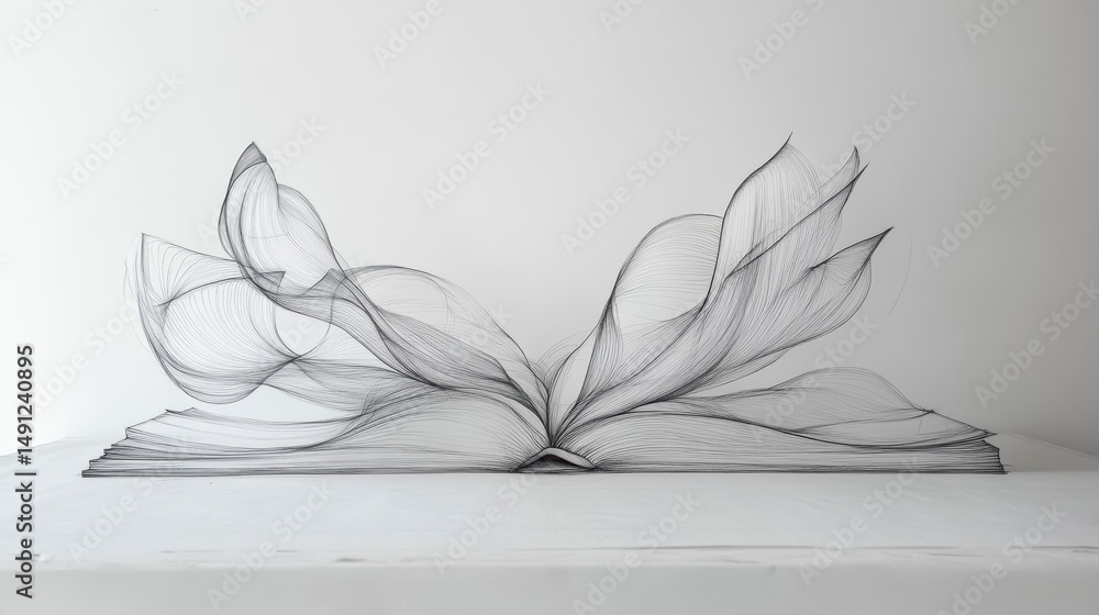 Aufkleber abstract art of an open book with flowing, translucent pages.