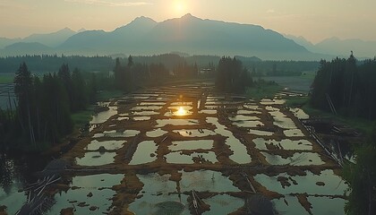 Sunrise over flooded land