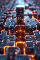 Abstract futuristic city, glowing blocks