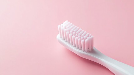 A toothbrush and toothpaste are displayed on a pink background.