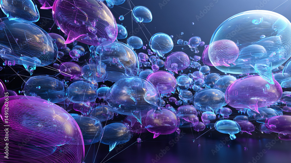 Poster 3d pile of speech bubbles icons, messages sent and viewed. social network chatting, chat dialog or c