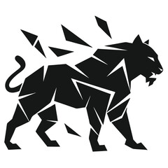 Fototapeta premium Black tiger silhouette made of sharp shattered pieces.