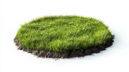 Lush green grass patch isolated on white background.