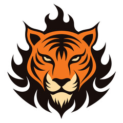 Tiger head silhouette within a flame design.