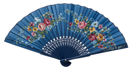 blue hand fan isolated on white background