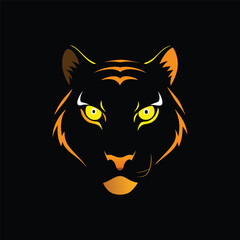 Tiger silhouette with glowing eyes peeking from darkness.
