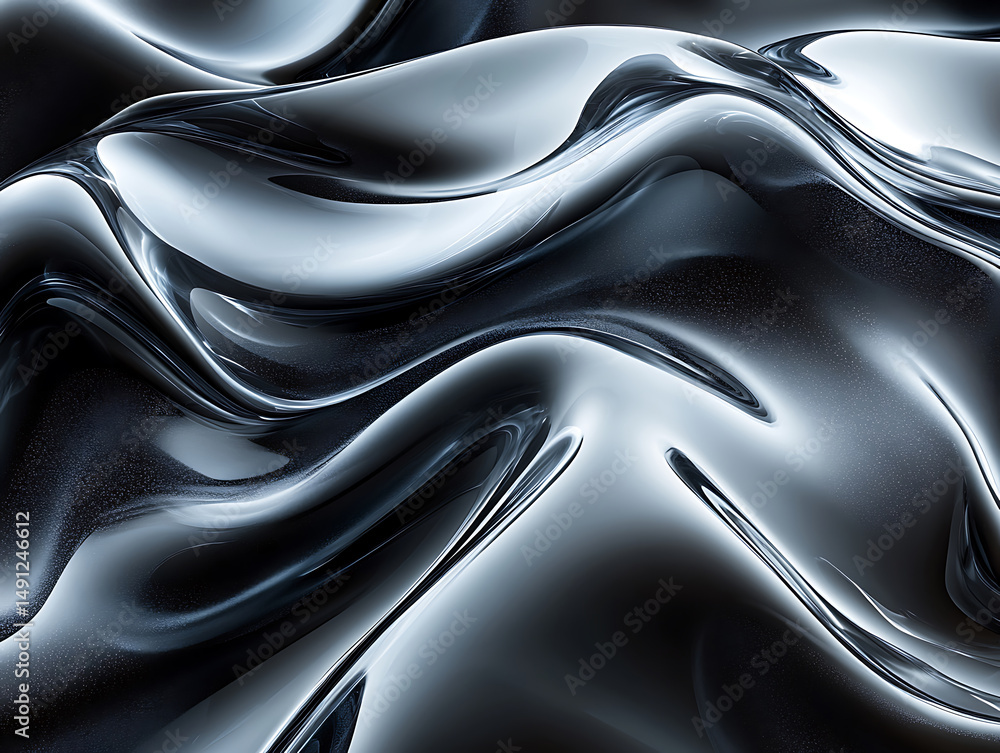 Poster chrome waves background with metallic shine abstract smooth liquid flow texture depicting futuristic