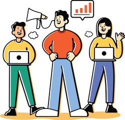 Collaborative marketing strategies drive business growth and achieve online success marketing vector illustration