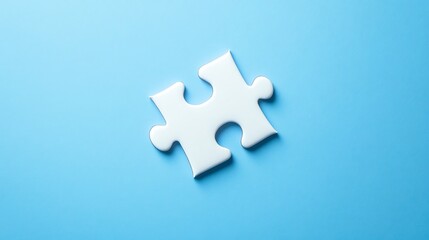 A single, white puzzle piece rests on a vibrant blue background.
