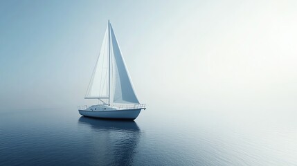 Fototapeta premium A pristine white sailboat is shown sailing on a calm, blue body of water.