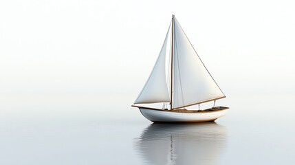 Fototapeta premium A pristine white sailboat floats serenely on a calm, blue body of water.