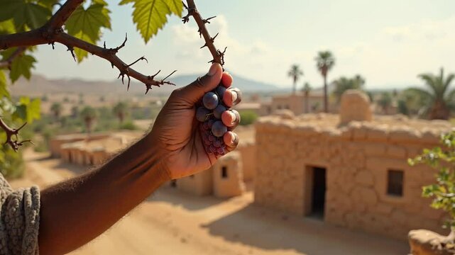 Man choosing grapes from farm
