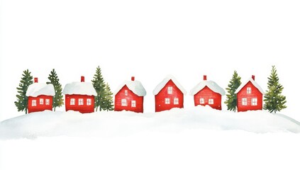 Snowy Red Houses Winter Village Scene