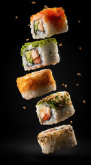 sushi, falling, dynamic composition