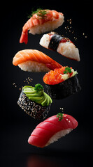 sushi, falling, dynamic composition