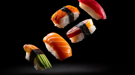 sushi, falling, dynamic composition