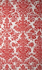 Fototapeta premium Red damask flocking on white, vintage wallpaper texture , detail, antique