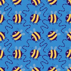 Naklejka premium Kids seamless bee pattern for fabrics and packaging and gifts and cards and linens and wrapping paper