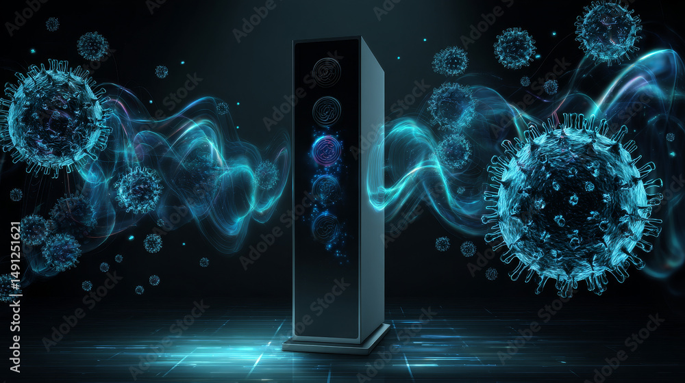 Poster air flow with ion positive and negative icon. abstract light effect blowing from an air conditioner,