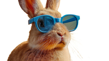 Funny Cartoon Bunny Wearing Blue Sunglasses Isolated On Transparent Background