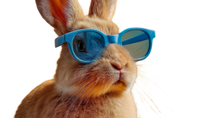 Funny Cartoon Bunny Wearing Blue Sunglasses Isolated On Transparent Background