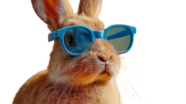 Funny Cartoon Bunny Wearing Blue Sunglasses Isolated On Transparent Background