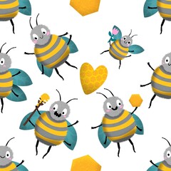 Obraz premium Kids seamless bee pattern for fabrics and packaging and gifts and cards and linens and wrapping paper